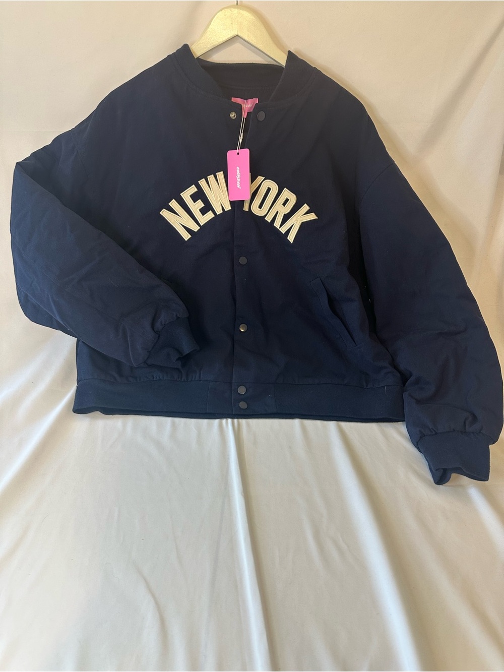 Edikted Big Apple oversized Bomber Jacket L Navy NWT